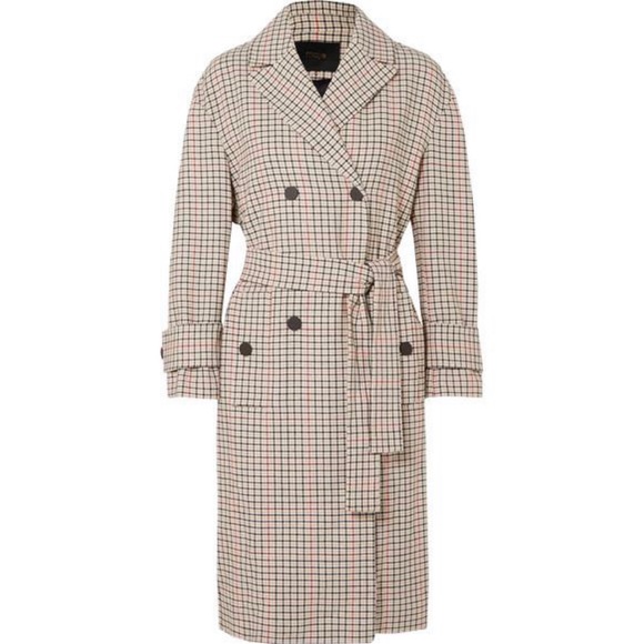 MAJE PRINCE OF WALES CHECKED TWILL TRENCH COAT IN BEIGE FR 36 US 4 - Picture 3 of 11
